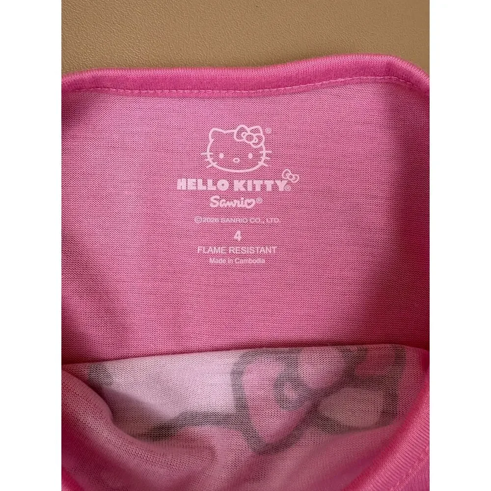 Hello Kitty Girls Pajama Top Size 4 Pink Long Sleeve Sanrio Sleep Shirt NWT